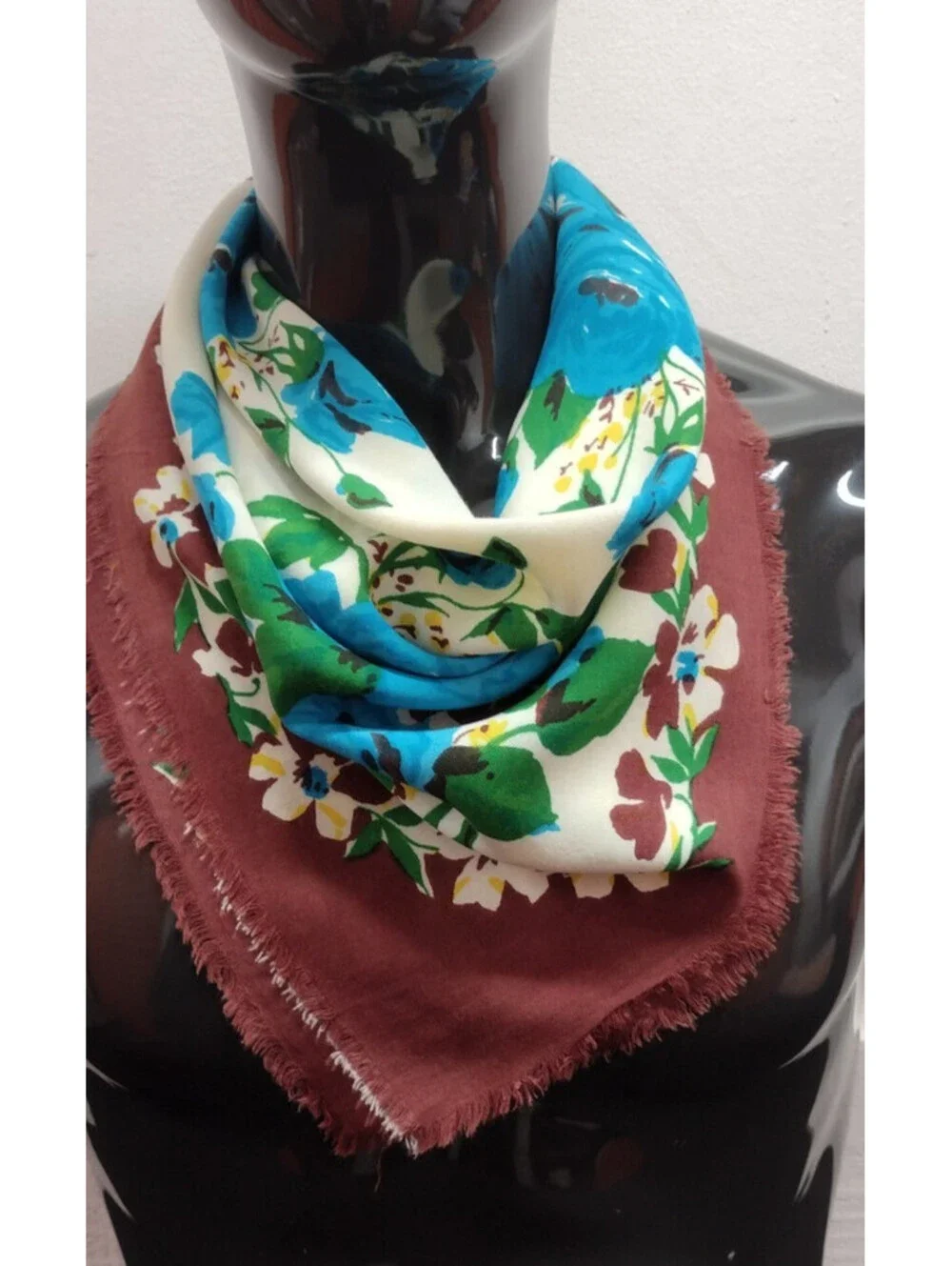 Vintage 40s Turquoise Roses Cowboy Scarf 1950s Unisex Rockabilly Brown Rayon
